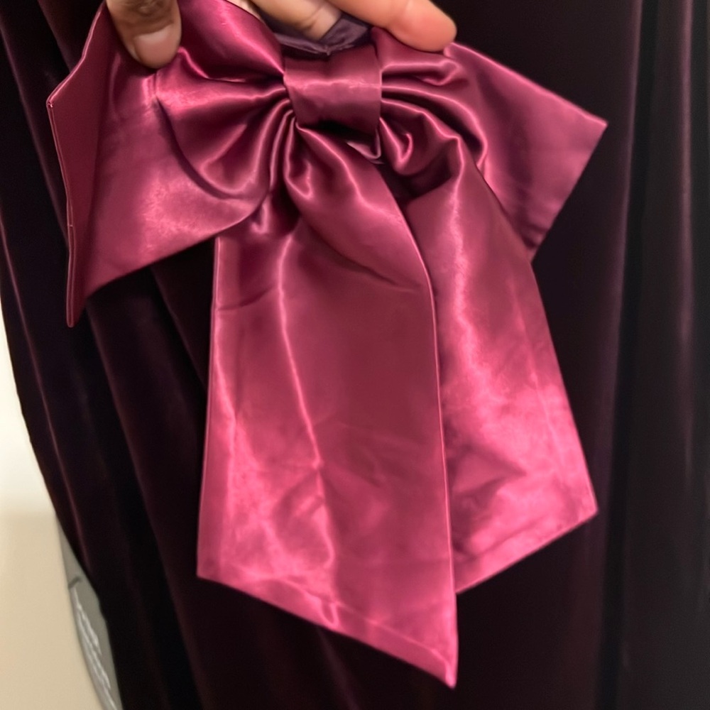 Lulus Florentina burgundy velvet backless bow midi dress women size L new - Picture 7 of 14